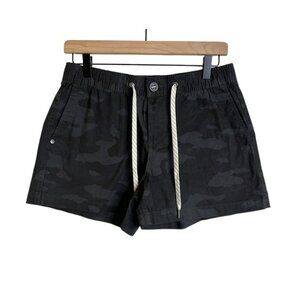 Vuori Size Small Black Gray Camo Ripstop Drawstring Zip Pocket Cotton Shorts 3”